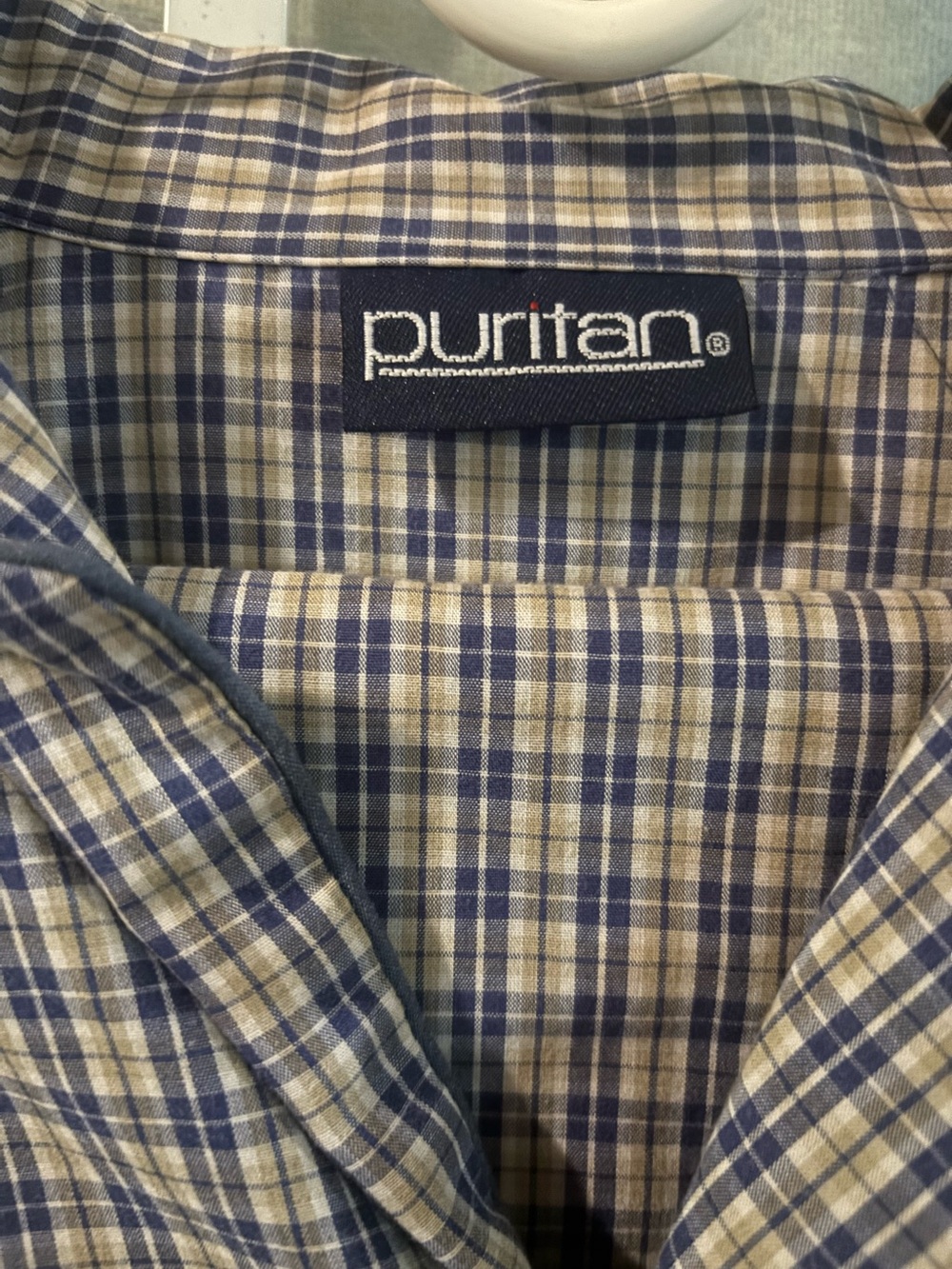Puritan Blue and Beige Plaid Casual Button-Down Shirt